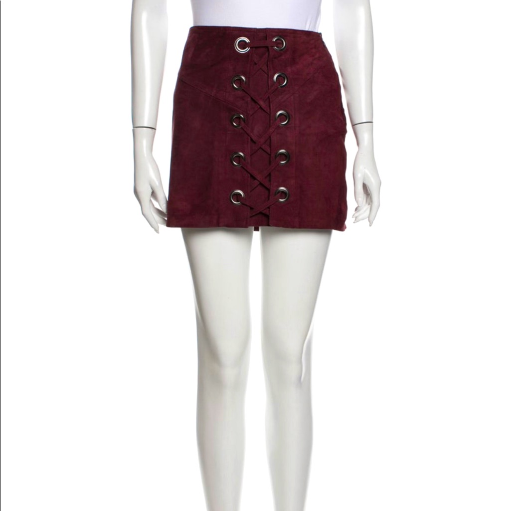 Parker Burgundy Braided Chain Link Accent Mini Skirt